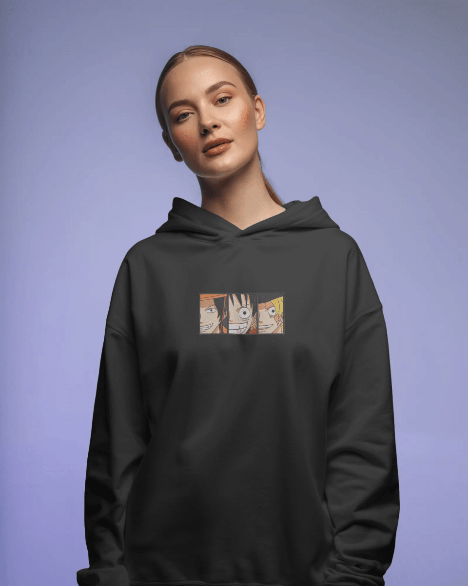 Hoodie Ace, Luffy, and Sabo - One Piece Embroidered Design - TM SignatureHoodie Ace, Luffy, and Sabo - One Piece Embroidered DesignHoodieTM SignatureBlackXSCotton