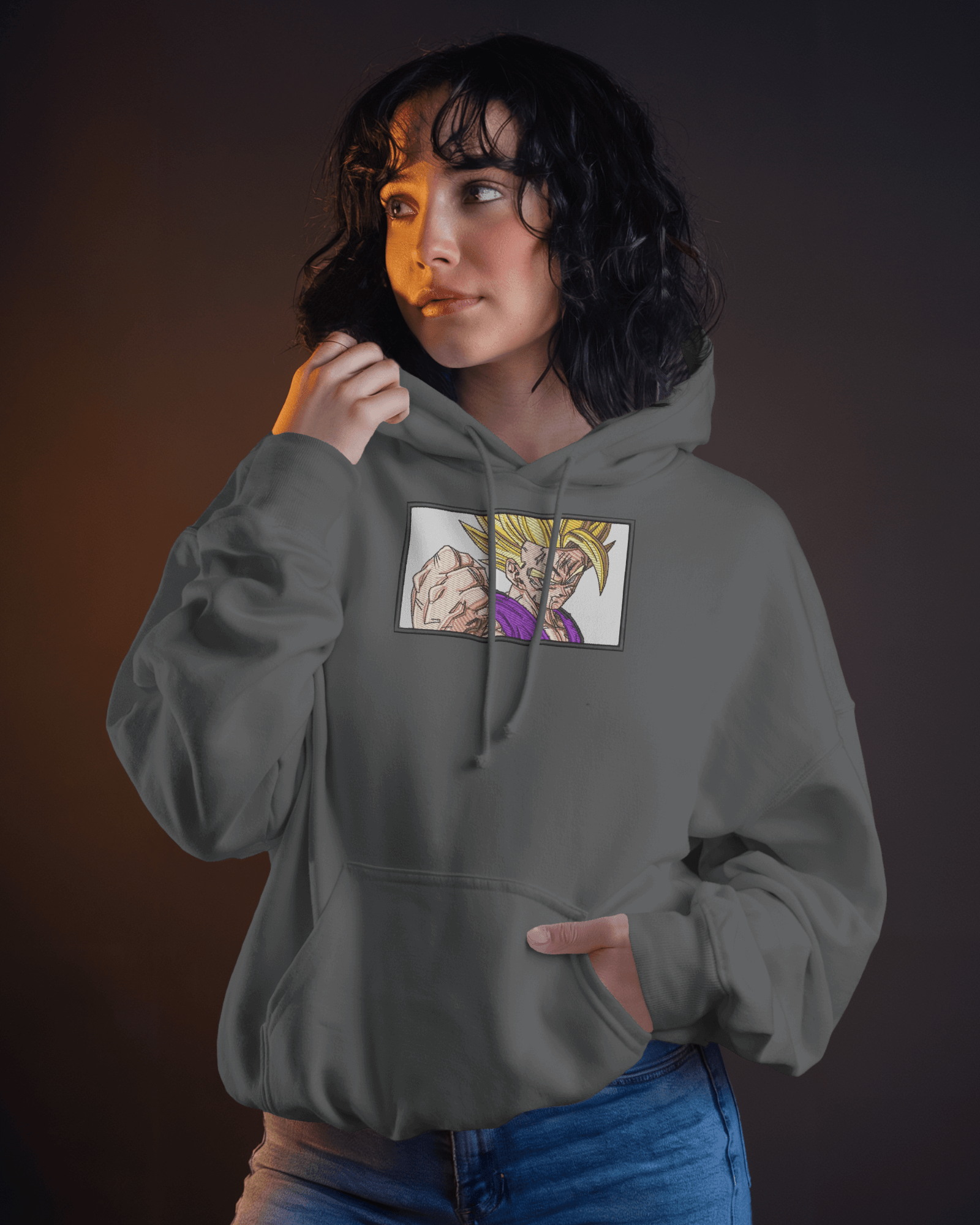 Hoodie Gohan Back Fist Embroidered Design - TM SignatureHoodie Gohan Back Fist Embroidered DesignHoodieTM SignatureGrayXSCotton