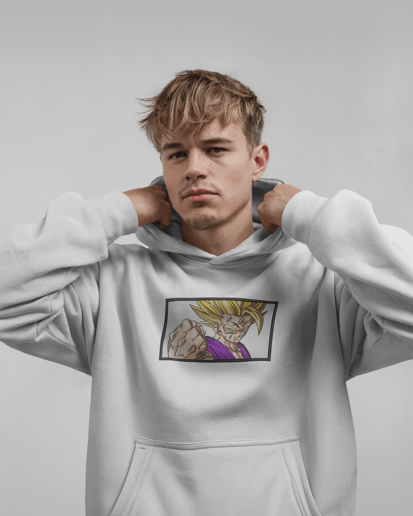 Hoodie Gohan Back Fist Embroidered Design - TM SignatureHoodie Gohan Back Fist Embroidered DesignHoodieTM SignatureWhiteXSCotton