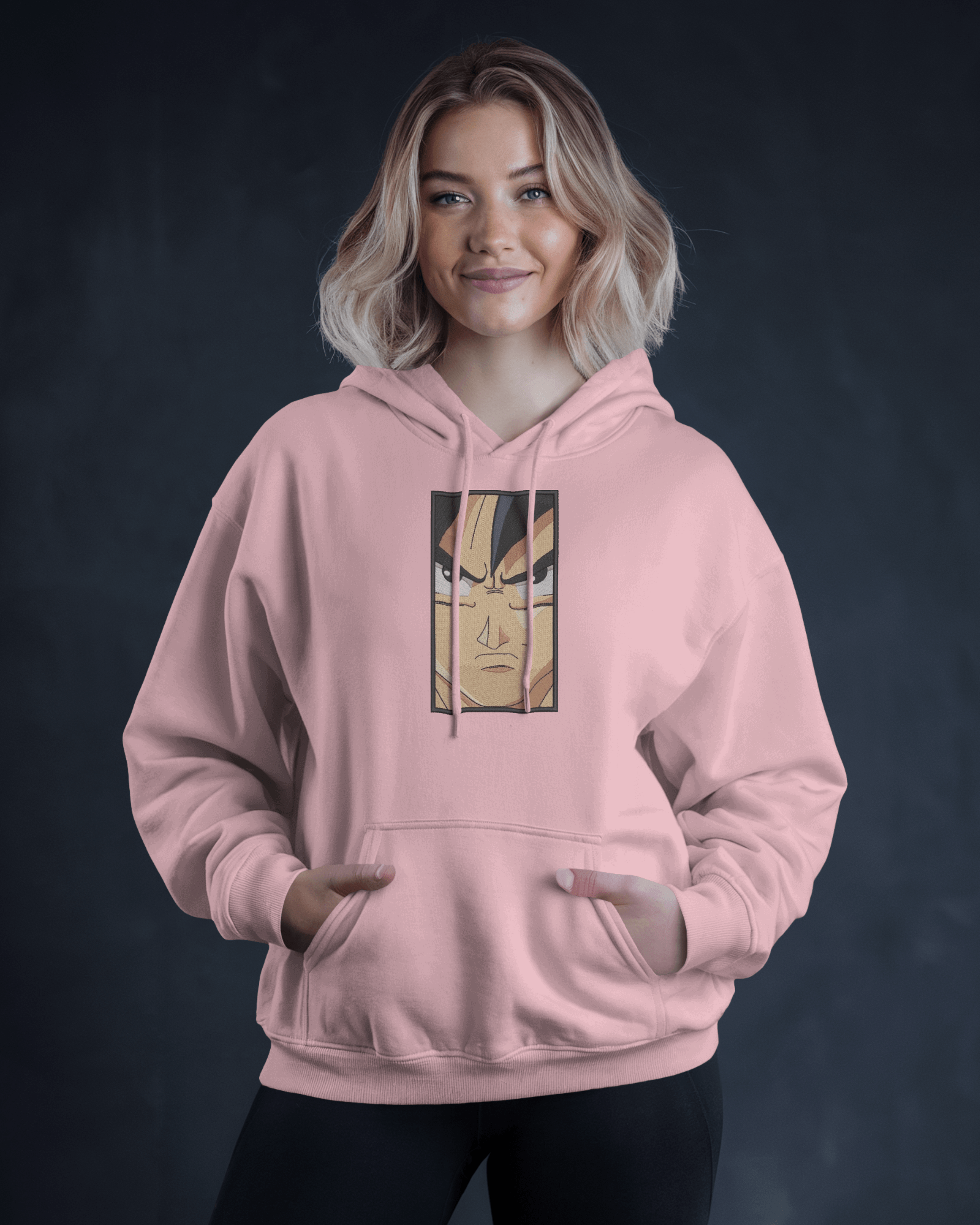 Hoodie Goku Face Embroidered Design - TM SignatureHoodie Goku Face Embroidered DesignHoodieTM SignaturePinkXSCotton