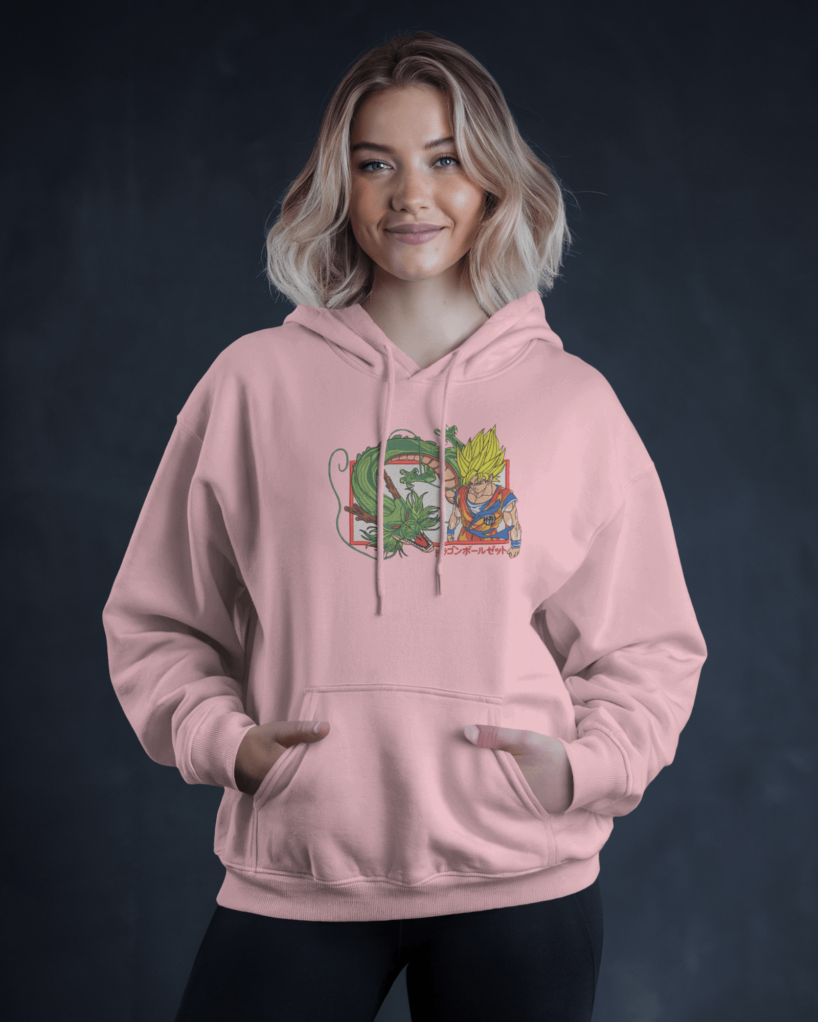 Hoodie Goku & Shenron Embroidered Design - TM SignatureHoodie Goku & Shenron Embroidered DesignHoodieTM SignaturePinkXSCotton