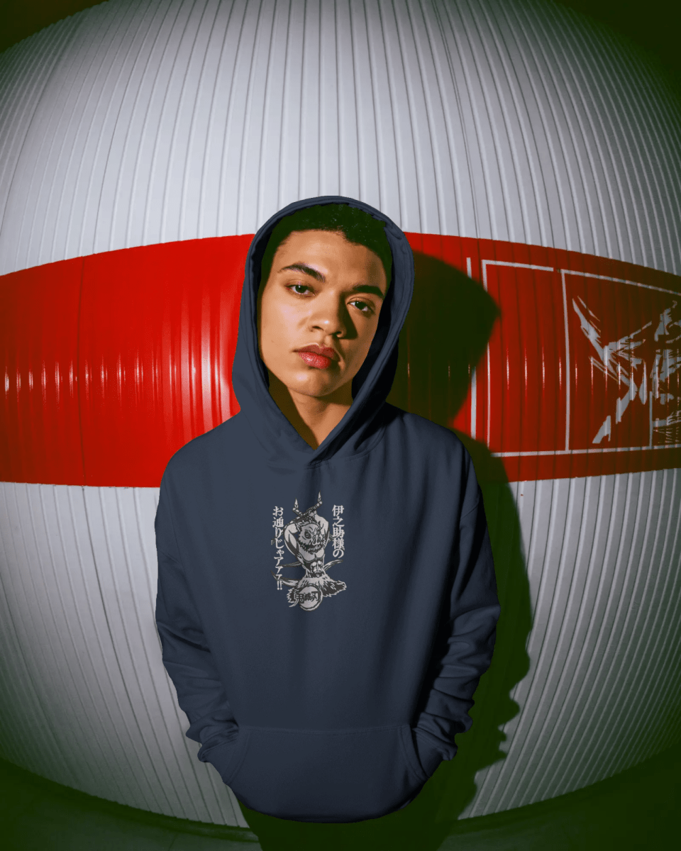 Hoodie Inosuke Hashibira - Demon Slayer Embroidered Design - TM SignatureHoodie Inosuke Hashibira - Demon Slayer Embroidered DesignHoodieTM SignatureNavy BlueXSCotton