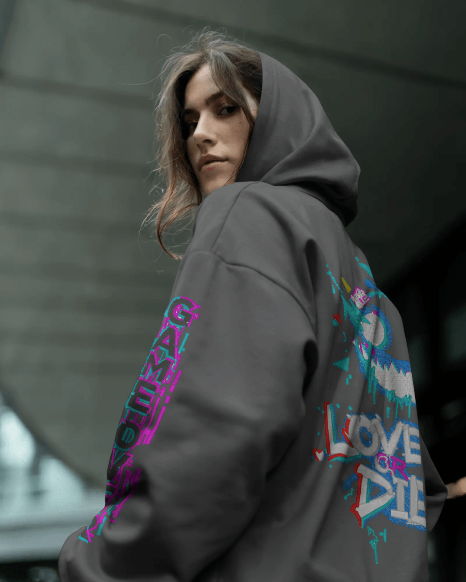 Hoodie "Love Or Die" - Glitch Collection - TM SignatureHoodie "Love Or Die" - Glitch CollectionHoodieTM SignatureDark GrayXSCotton