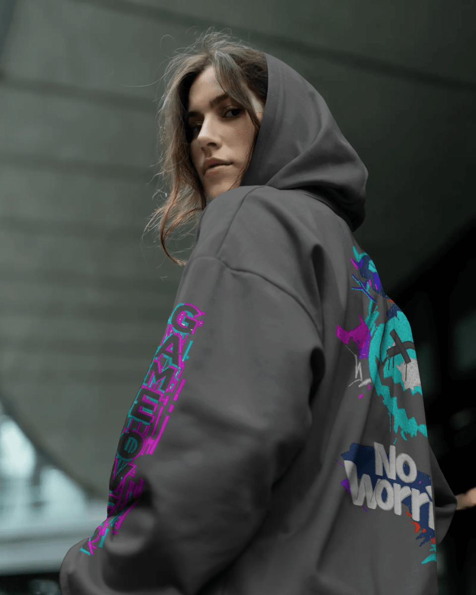 Hoodie "No Worries" - Glitch Collection - TM SignatureHoodie "No Worries" - Glitch CollectionHoodieTM SignatureDark GrayXSCotton